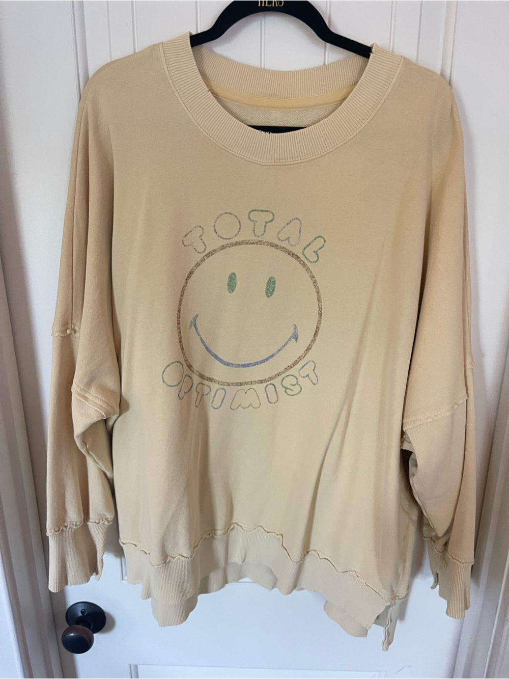 aerie Beige Smiley Graphic Crewneck Sweatshirt